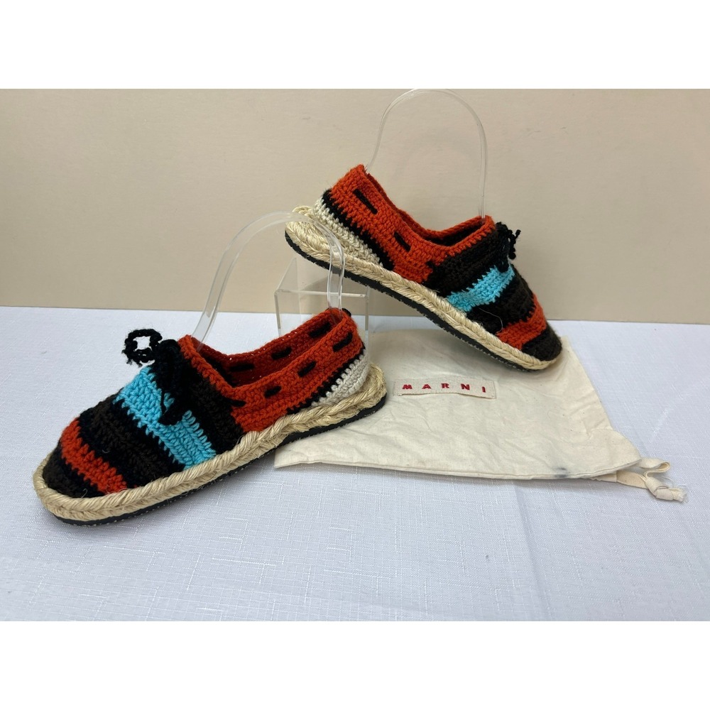 Marni Crochet‎ Sling Back Flats Multi Color Raffia Braid Insole + Pouch SZ 8